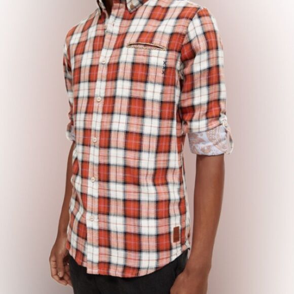 NWT Scotch & Soda Men’s Flannel Check Shirt With Sleeve Roll Up (Various Sizes) - Picture 4 of 10